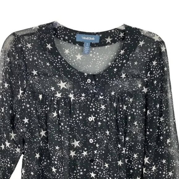 Sheer Stars Black & White Button Down Top - Picture 1 of 5